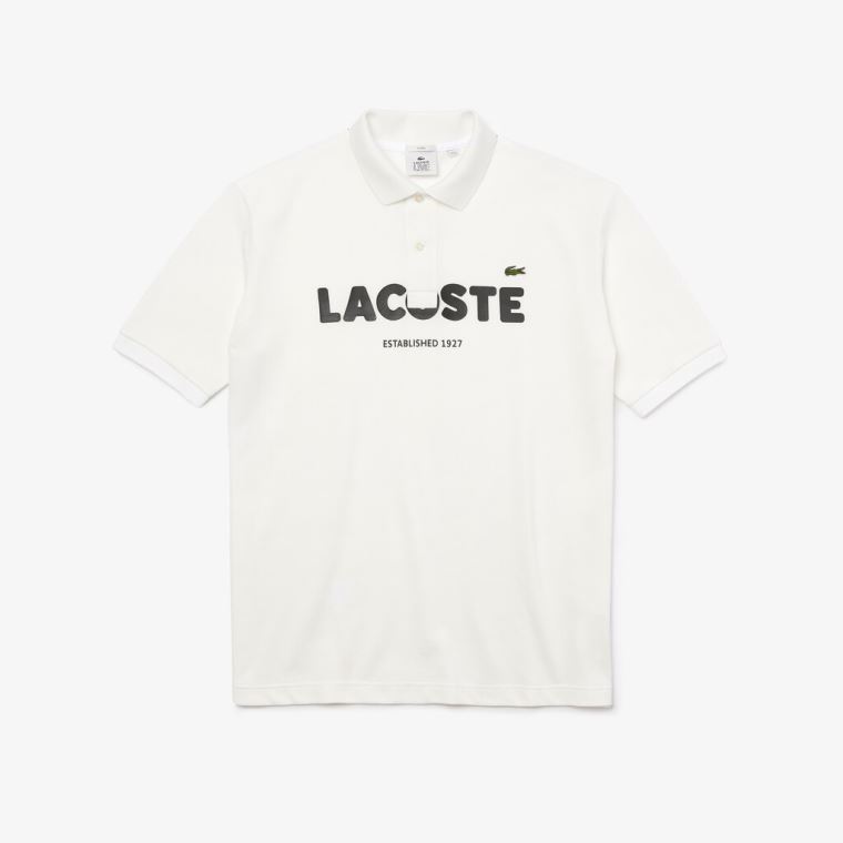 Lacoste LIVE Loose Fit Branded Bomulds Piqué Polo Shirt Hvide Sort | WzBByvug