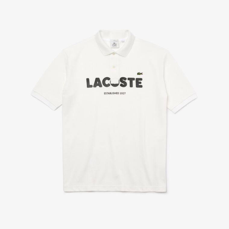 Lacoste LIVE Loose Fit Branded Bomulds Piqué Polo Shirt Hvide Sort | phClaSD9