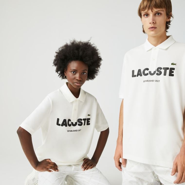 Lacoste LIVE Loose Fit Branded Bomulds Piqué Polo Shirt Hvide Sort | phClaSD9