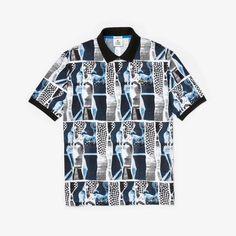 Lacoste LIVE Loose Fit Graphic Print Bomulds Polo Shirt Lilla Gul Hvide | 7fBYcqiA