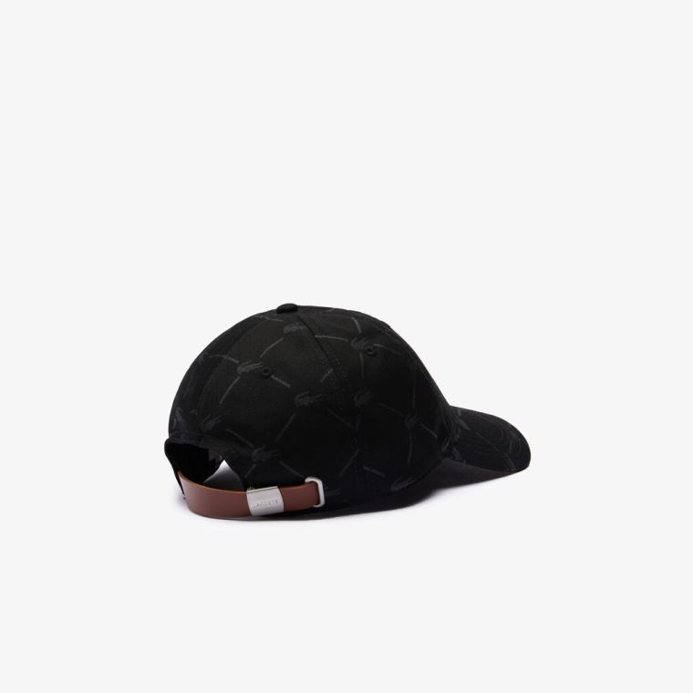 Lacoste LIVE Monogram Printed Bomulds Cap Sort | R1biNEaR