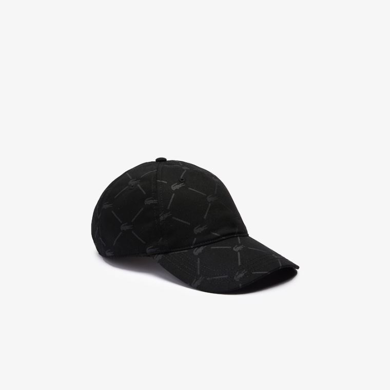 Lacoste LIVE Monogram Printed Bomulds Cap Sort | R1biNEaR