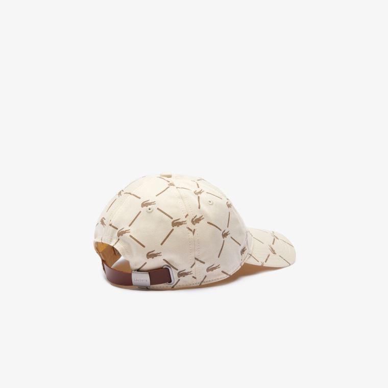 Lacoste LIVE Monogram Printed Bomulds Cap Beige | qU7Uacdo