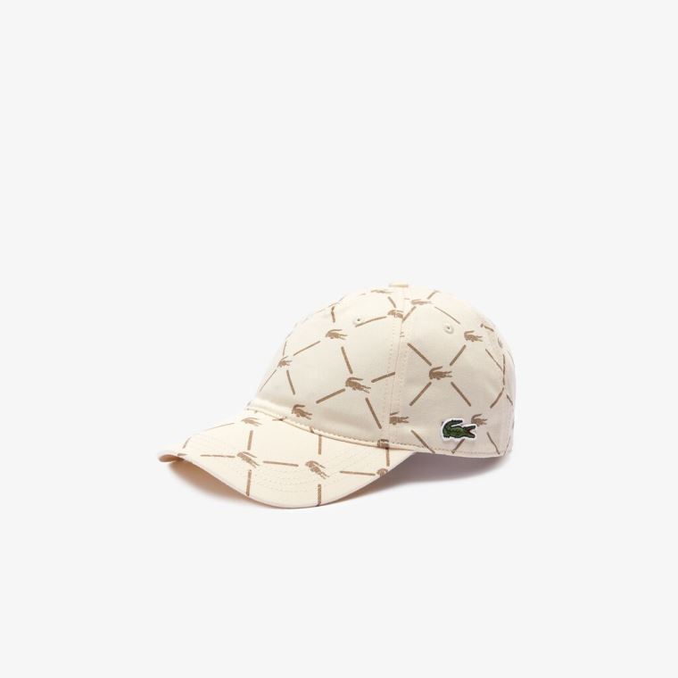 Lacoste LIVE Monogram Printed Bomulds Cap Beige | qU7Uacdo