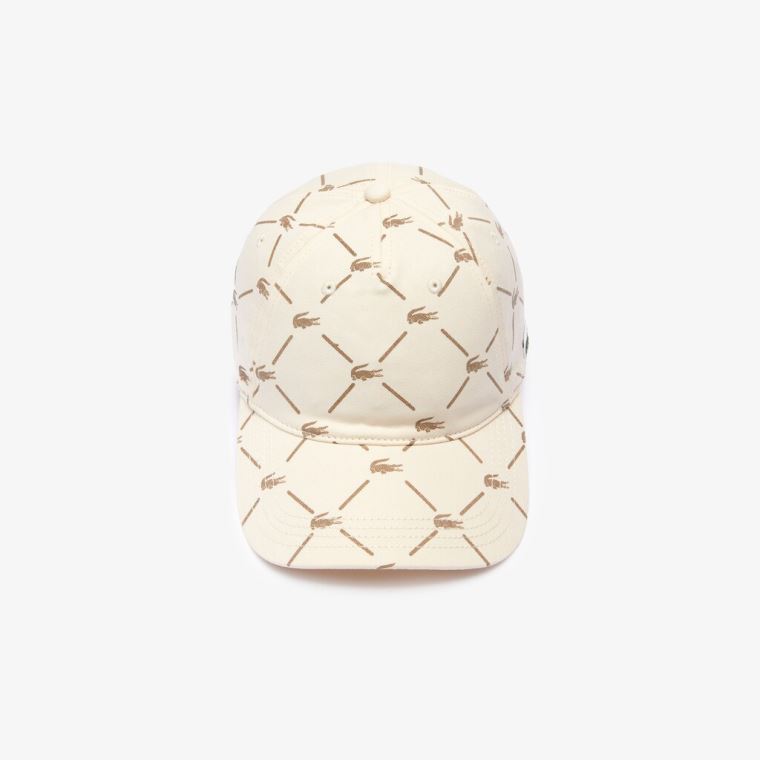 Lacoste LIVE Monogram Printed Bomulds Cap Beige | qU7Uacdo