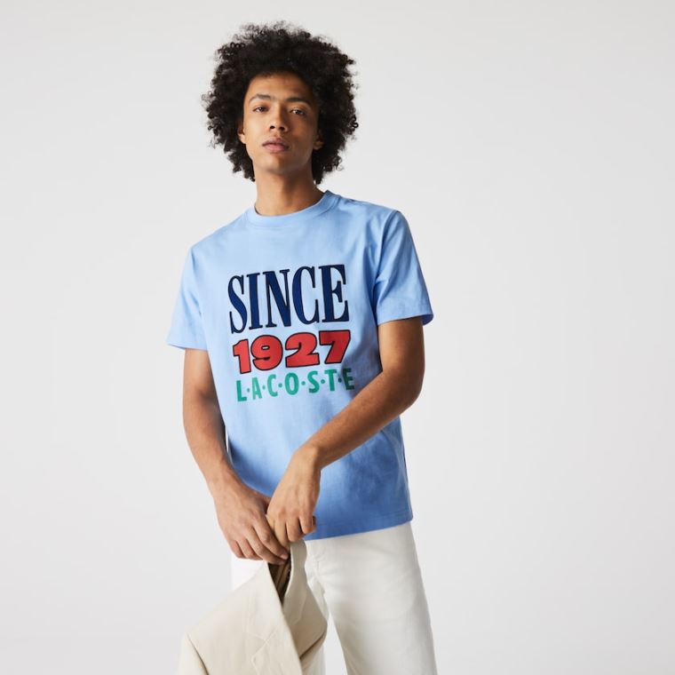 Lacoste LIVE Printed Bomulds T-shirt Blå | Dkkw4GWe