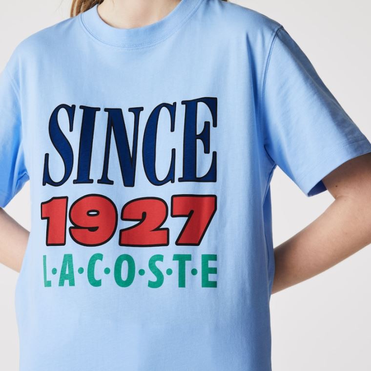 Lacoste LIVE Printed Bomulds T-shirt Blå | Dkkw4GWe