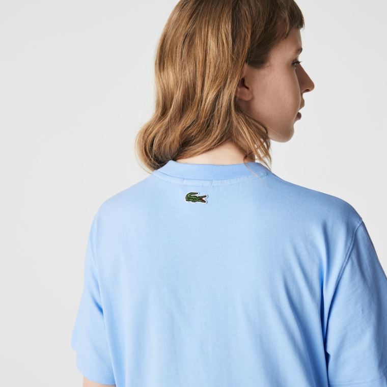 Lacoste LIVE Printed Bomulds T-shirt Blå | Dkkw4GWe