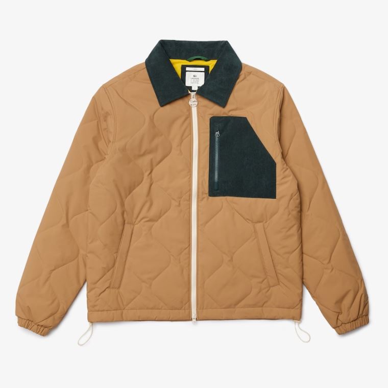 Lacoste LIVE Quilted Jacket Beige Mørkegrøn | aj1XWjXH