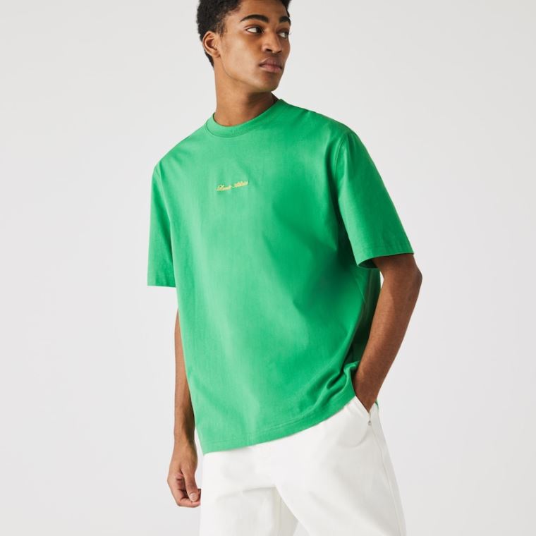 Lacoste LIVE Relaxed Fit Embroidered Bomulds T-shirt Grøn | MmMYRzPg