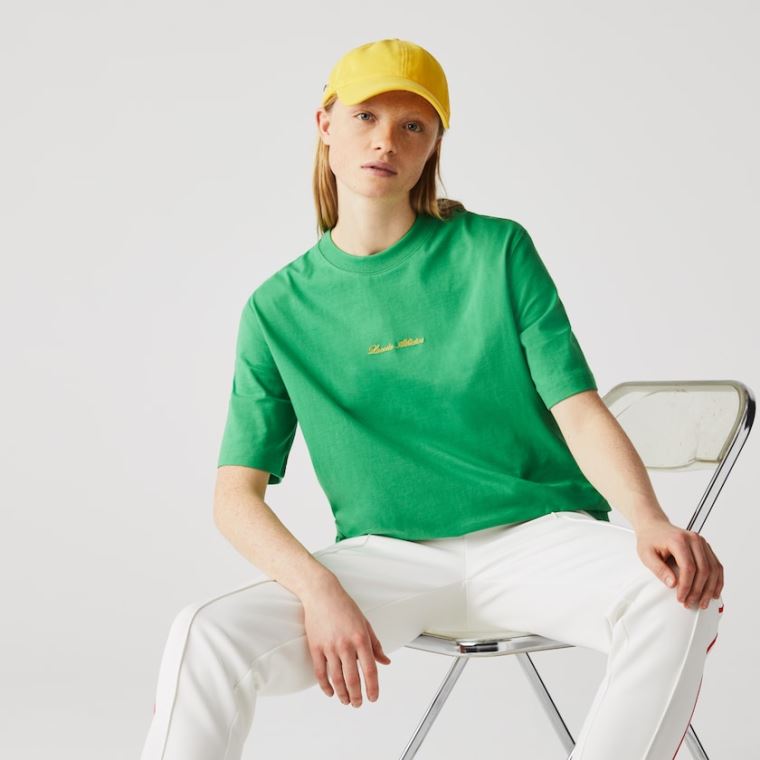 Lacoste LIVE Relaxed Fit Embroidered Bomulds T-shirt Grøn | MmMYRzPg