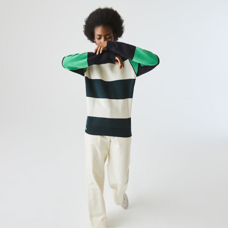 Lacoste LIVE Reversible Bomulds Sweater Mørkeblå Blå Hvide | 1cJSTmVg