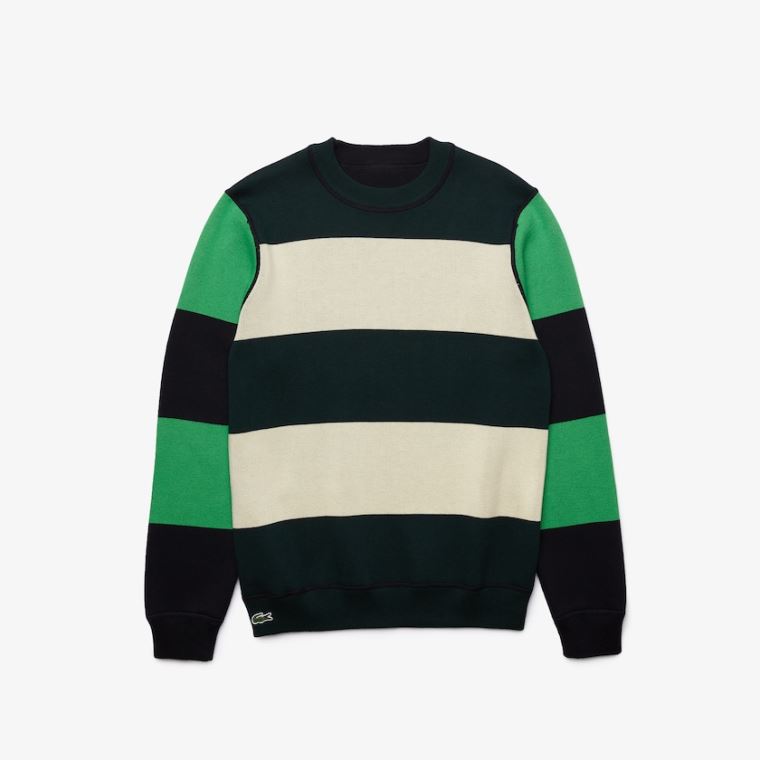 Lacoste LIVE Reversible Bomulds Sweater Mørkeblå Blå Hvide | 1cJSTmVg