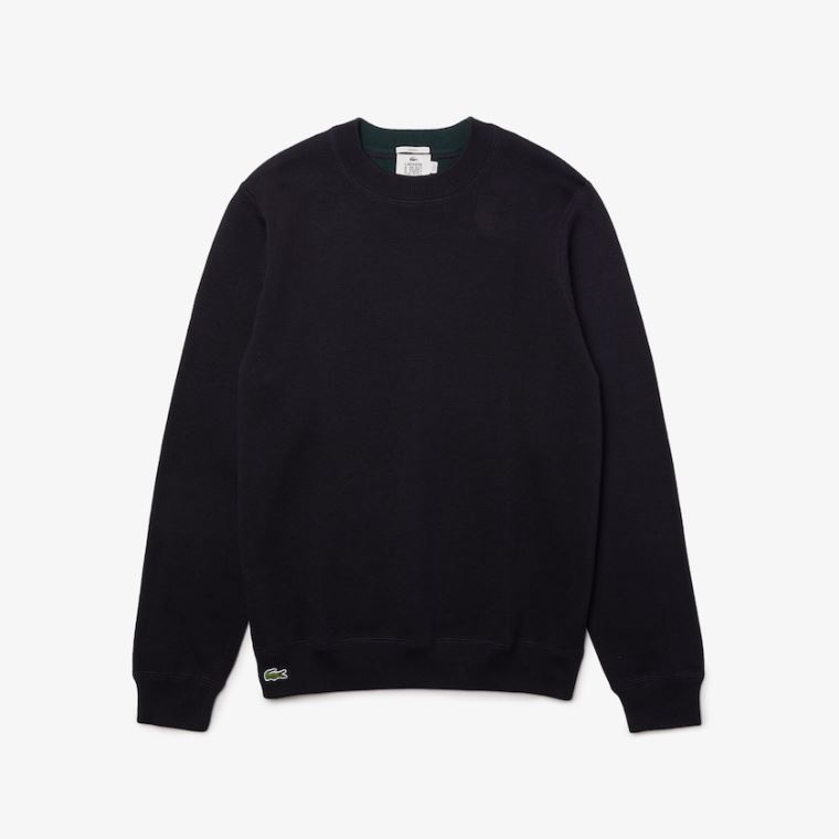 Lacoste LIVE Reversible Bomulds Sweater Mørkeblå Blå Hvide | 1cJSTmVg