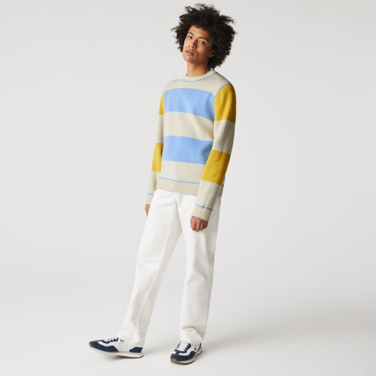 Lacoste LIVE Reversible Bomulds Sweater Blå Hvide | asgYiUXG