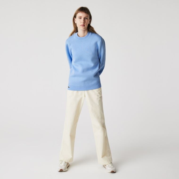 Lacoste LIVE Reversible Bomulds Sweater Blå Hvide | asgYiUXG