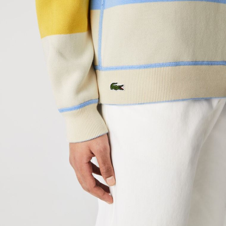 Lacoste LIVE Reversible Bomulds Sweater Blå Hvide | asgYiUXG