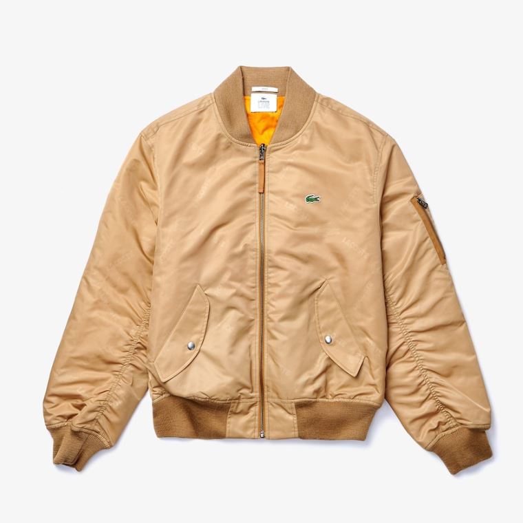 Lacoste LIVE Reversible Monogram Patterned Bomber Jacket Beige Orange | iBKcWm4F