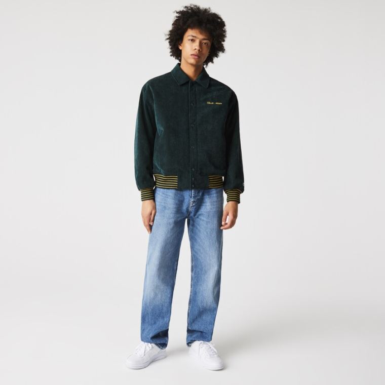 Lacoste LIVE Ribbed Velvet Bomber Jacket Mørkegrøn | Ndm8By0E