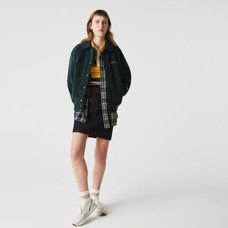 Lacoste LIVE Ribbed Velvet Bomber Jacket Mørkegrøn | Ndm8By0E