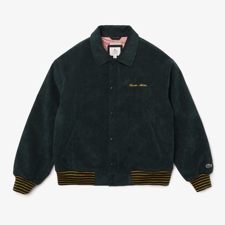 Lacoste LIVE Ribbed Velvet Bomber Jacket Mørkegrøn | Ndm8By0E