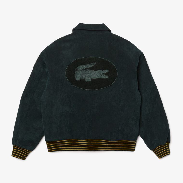 Lacoste LIVE Ribbed Velvet Bomber Jacket Mørkegrøn | Ndm8By0E