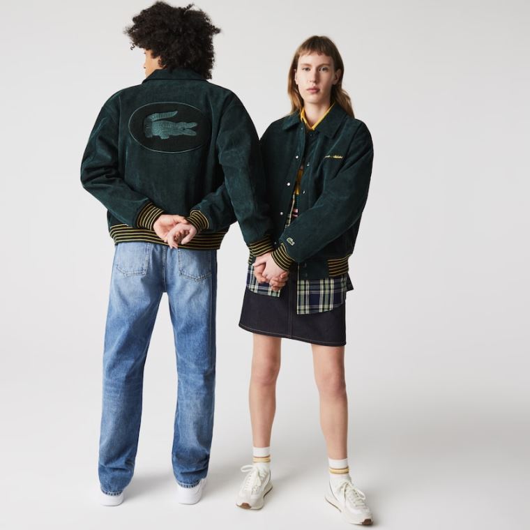 Lacoste LIVE Ribbed Velvet Bomber Jacket Mørkegrøn | Ndm8By0E