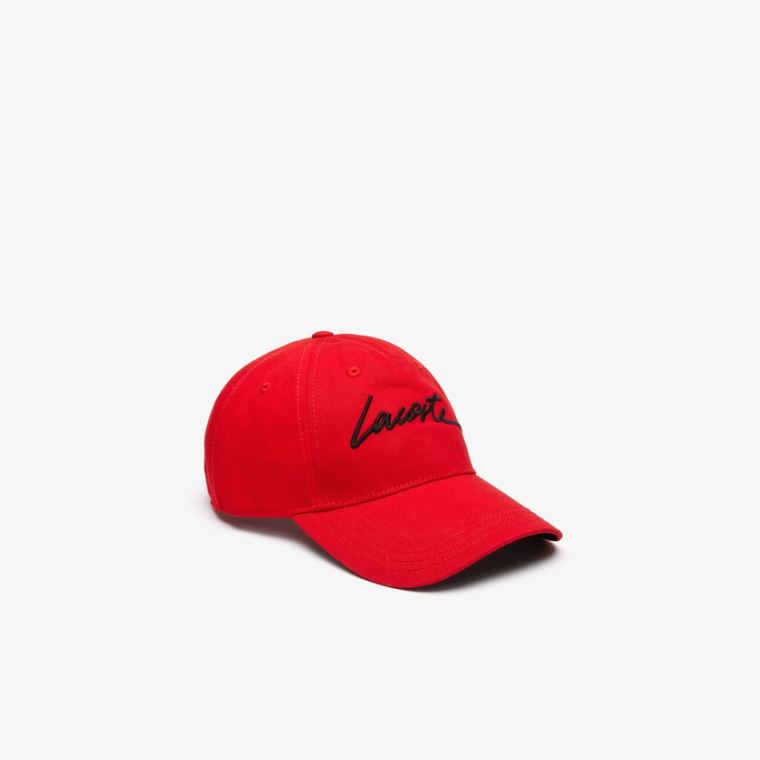 Lacoste LIVE Signature Bomulds Cap Rød Sort | QvkScBnQ