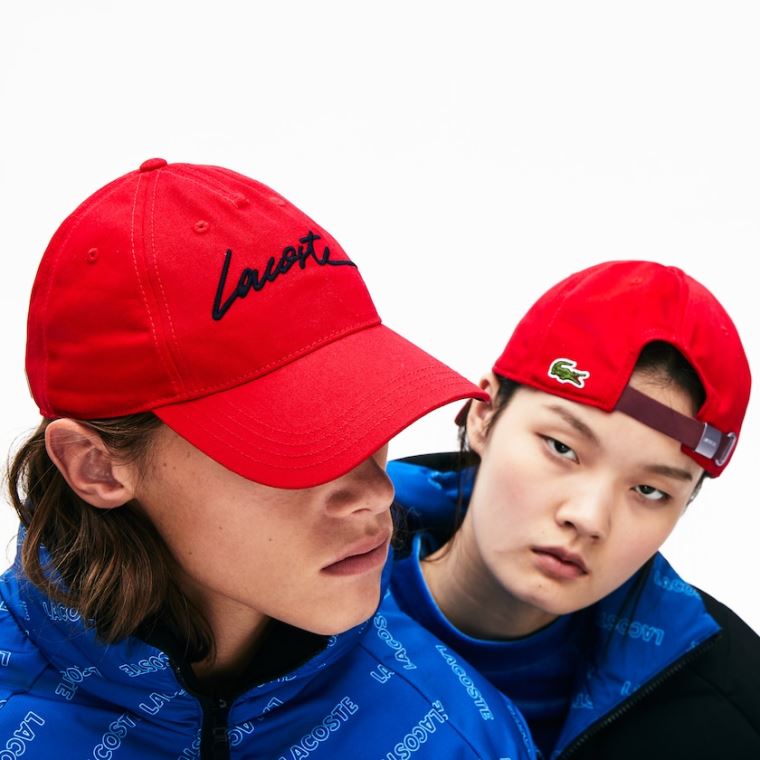 Lacoste LIVE Signature Bomulds Cap Rød Sort | QvkScBnQ