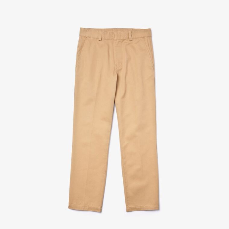 Lacoste LIVE Standard Fit Pleated Bomulds Chino Pants Beige | Pbh6vR9X