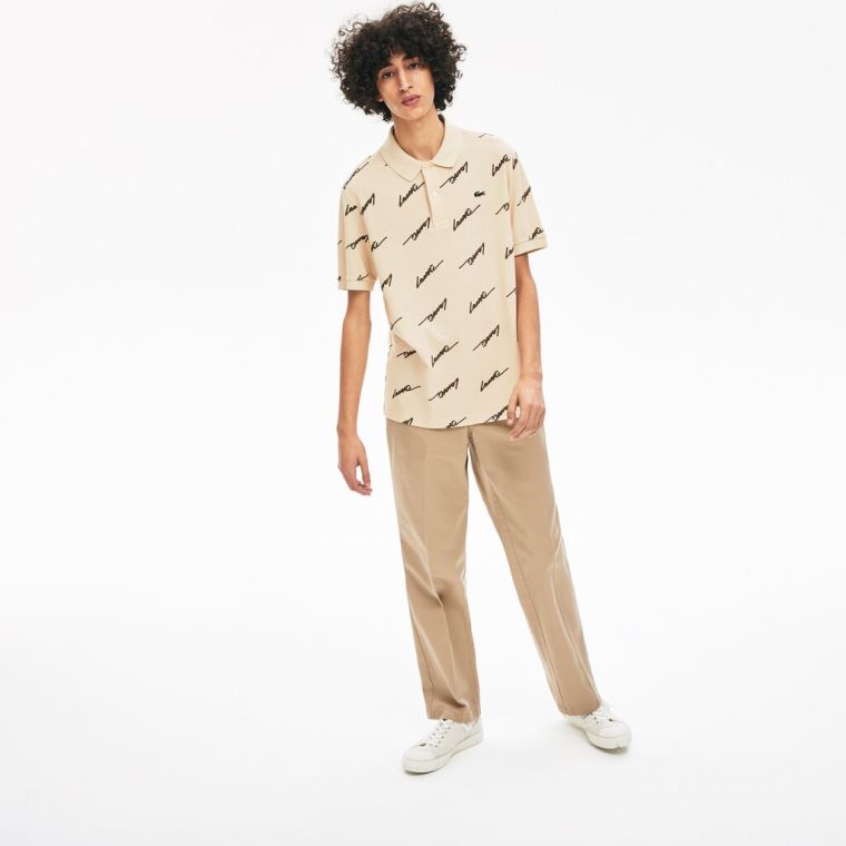 Lacoste LIVE Standard Fit Print Bomulds Piqué Polo Shirt Grå | EH2yWCdV