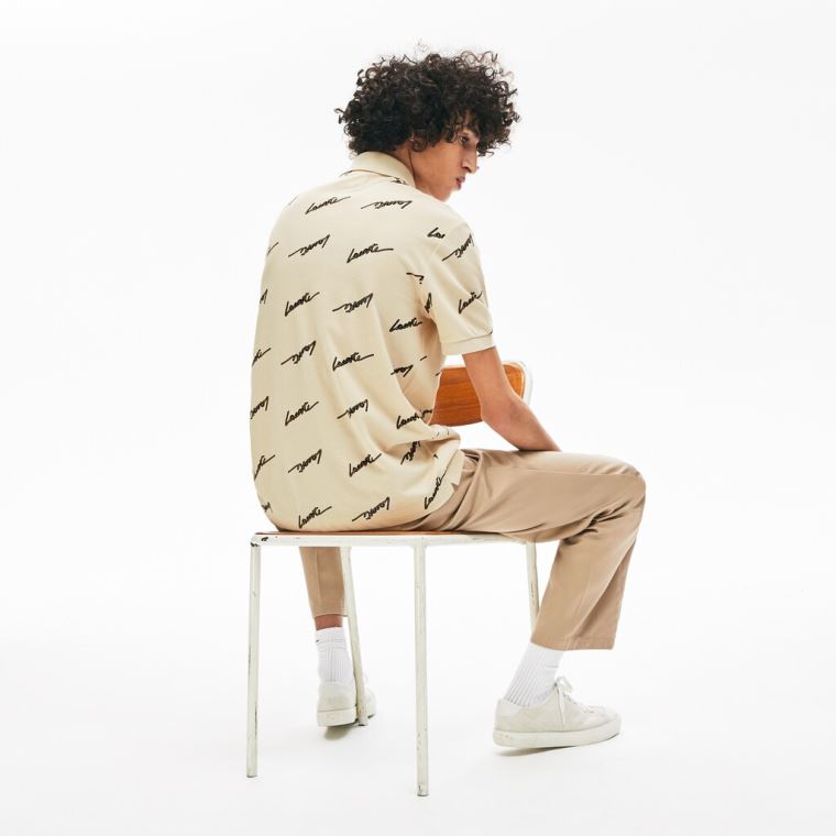 Lacoste LIVE Standard Fit Print Bomulds Piqué Polo Shirt Grå | EH2yWCdV