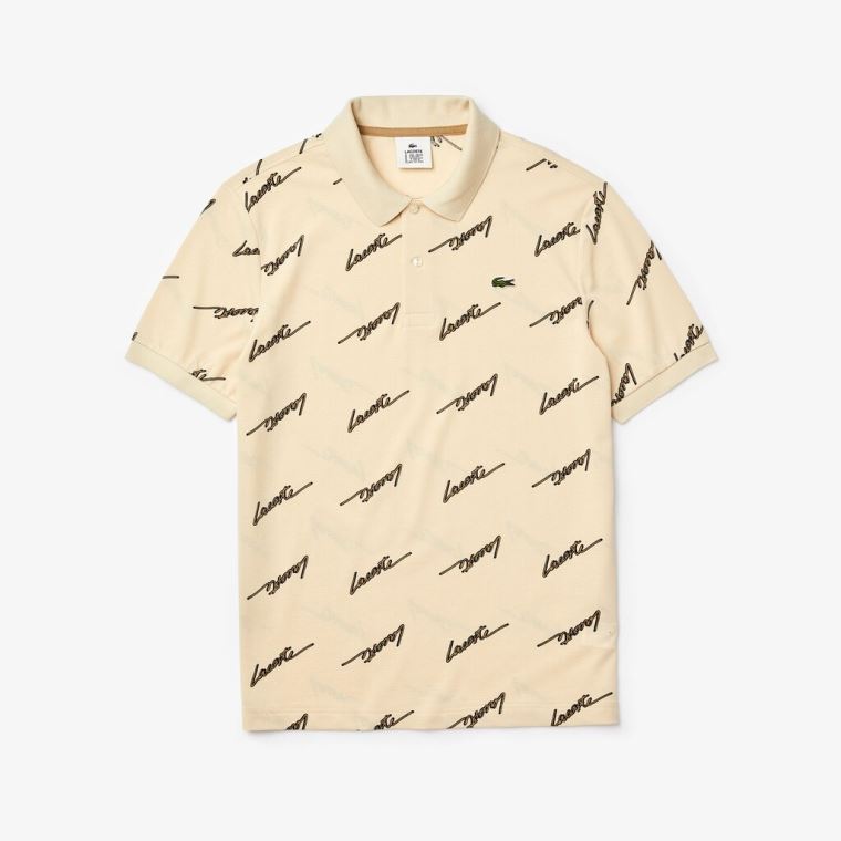 Lacoste LIVE Standard Fit Print Bomulds Piqué Polo Shirt Grå | EH2yWCdV