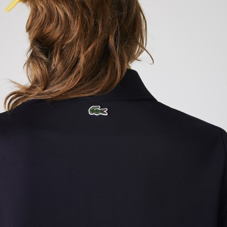 Lacoste LIVE Straight Cut Badge Flowing Polo Kjole Mørkeblå Blå | DZ6mNNXP