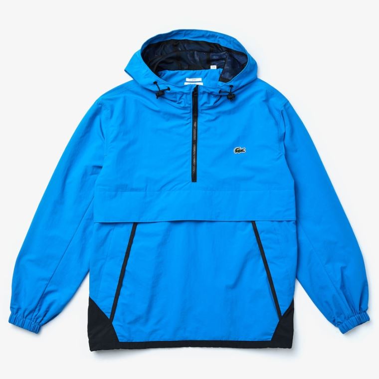 Lacoste LIVE Strand- Resistant Pullover Windbreaker Blå Sort | 84OPWEea