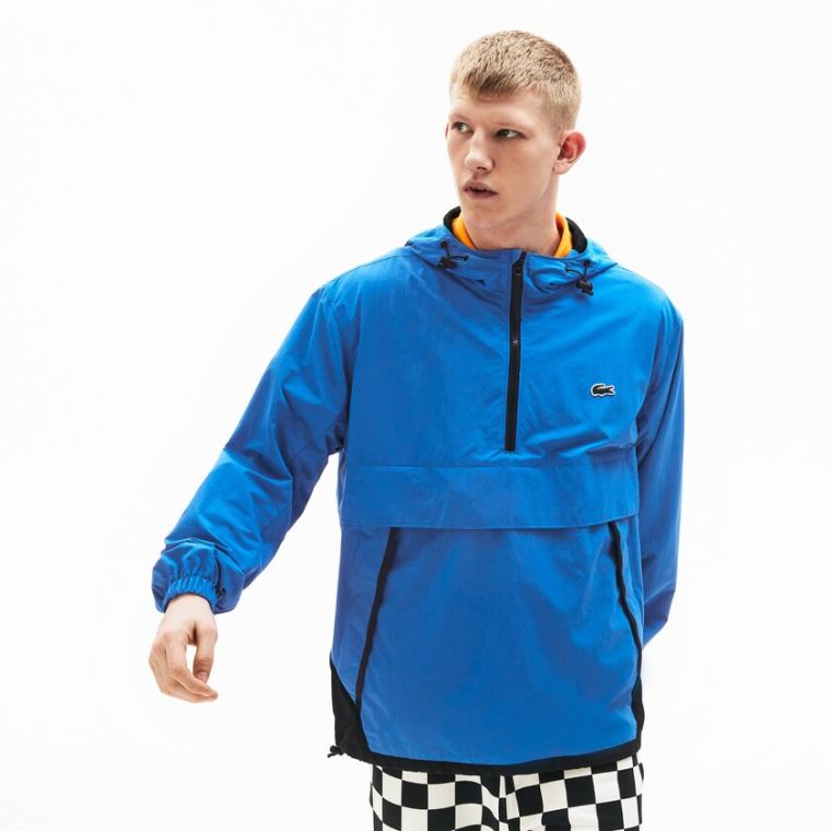 Lacoste LIVE Strand- Resistant Pullover Windbreaker Blå Sort | Tmcz9Z13