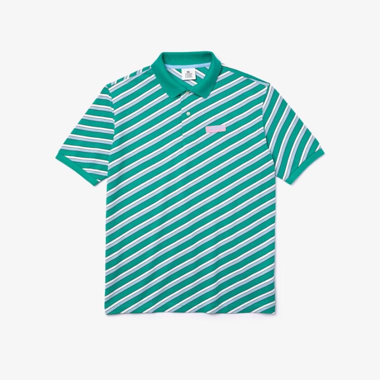 Lacoste LIVE Striped Bomulds Piqué Polo Shirt Grøn Hvide | 3Eqvbn8H