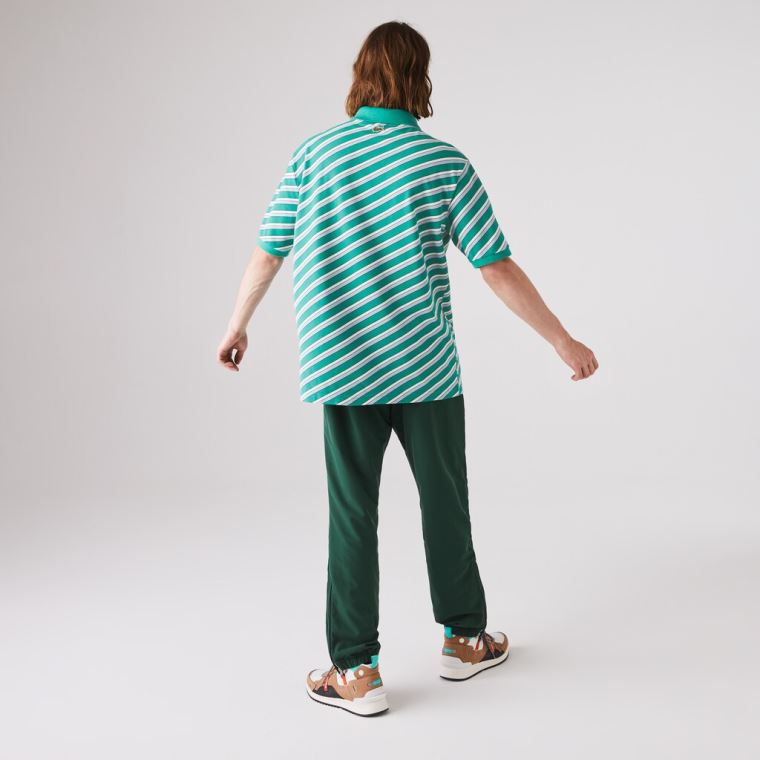 Lacoste LIVE Striped Bomulds Piqué Polo Shirt Hvide Mørkeblå Blå | eFxTyN3k