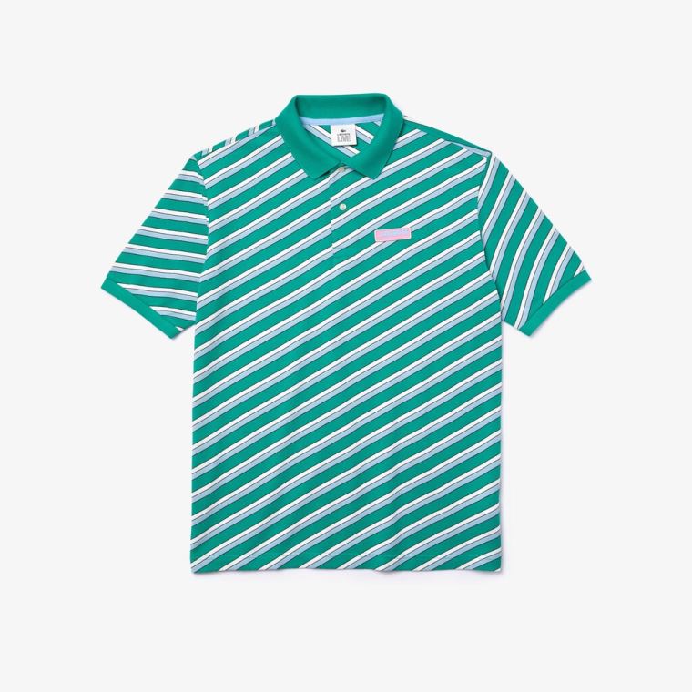 Lacoste LIVE Striped Bomulds Piqué Polo Shirt Hvide Mørkeblå Blå | eFxTyN3k