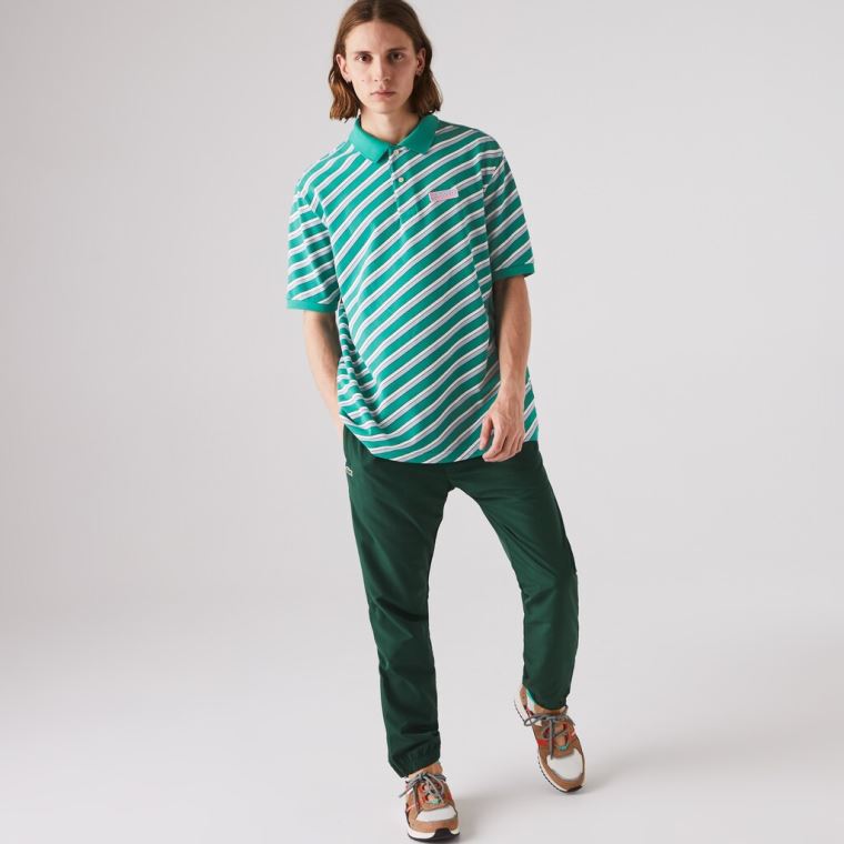 Lacoste LIVE Striped Bomulds Piqué Polo Shirt Hvide Mørkeblå Blå | eFxTyN3k