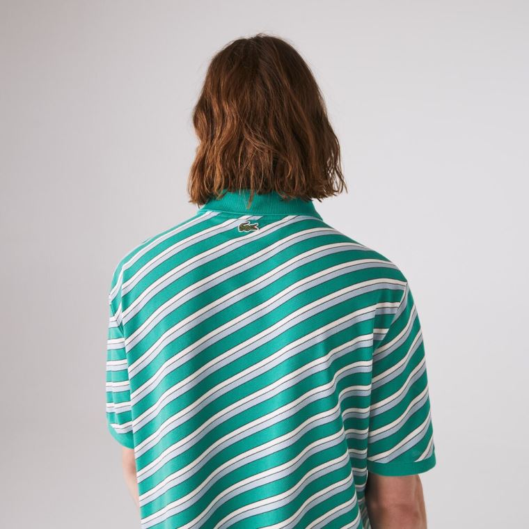 Lacoste LIVE Striped Bomulds Piqué Polo Shirt Hvide Mørkeblå Blå | eFxTyN3k