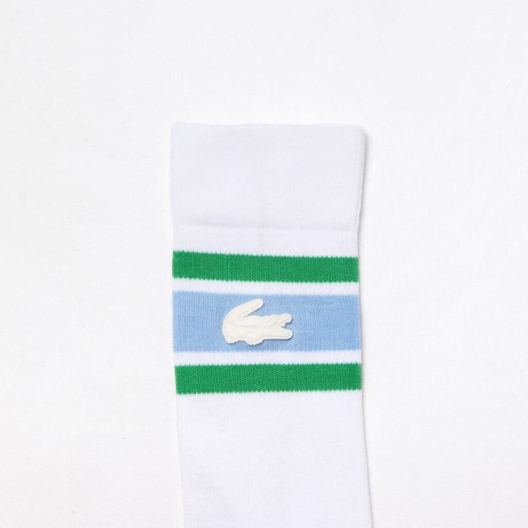 Lacoste LIVE Striped Stretch-Bomulds Socks Hvide Blå Grøn | uL6X45cW