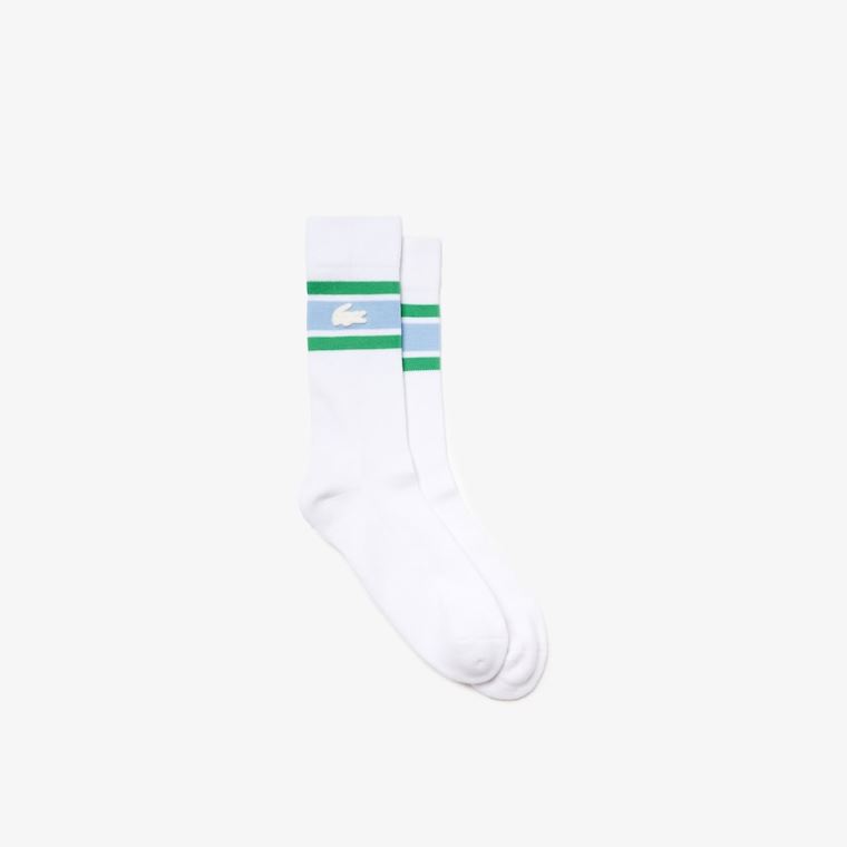 Lacoste LIVE Striped Stretch-Bomulds Socks Hvide Blå Grøn | uL6X45cW