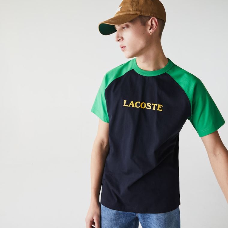 Lacoste LIVE Two-Tone Bomulds T-shirt Mørkeblå Blå Grøn | MZF6UcJ3