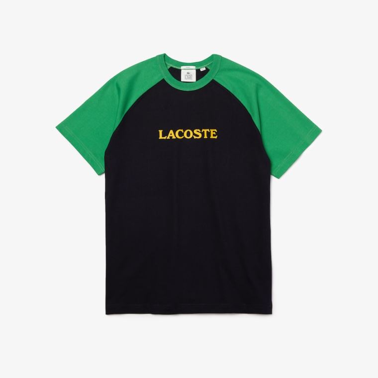 Lacoste LIVE Two-Tone Bomulds T-shirt Mørkeblå Blå Grøn | MZF6UcJ3