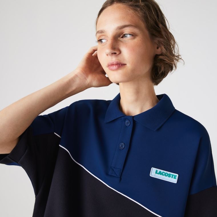 Lacoste LIVE Two-Tone Fleece And Neoprene Polo Kjole Mørkeblå Blå Blå | Tppf2hTM