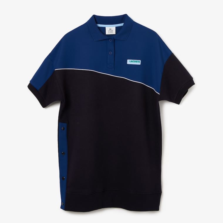 Lacoste LIVE Two-Tone Fleece And Neoprene Polo Kjole Mørkeblå Blå Blå | Tppf2hTM