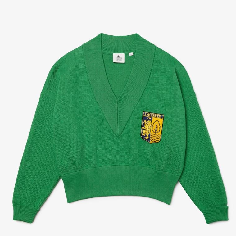 Lacoste LIVE V-Neck Emblem Sweater Grøn | 5NLEMnFi