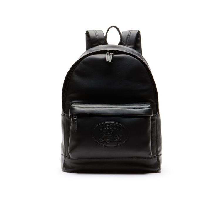 Lacoste L.12.12 Casual Embossed Lettering Læder Backpack Sort | kKvRE0ZG