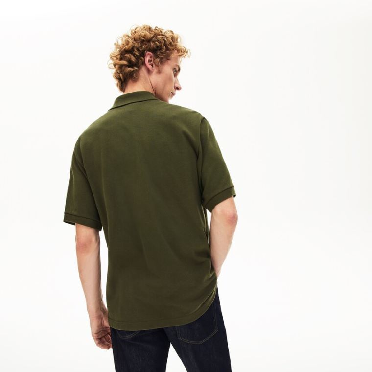 Lacoste L.12.12 Off-Center Stripe Bomulds Piqué Polo Khaki Grøn | QO1Zd2EA